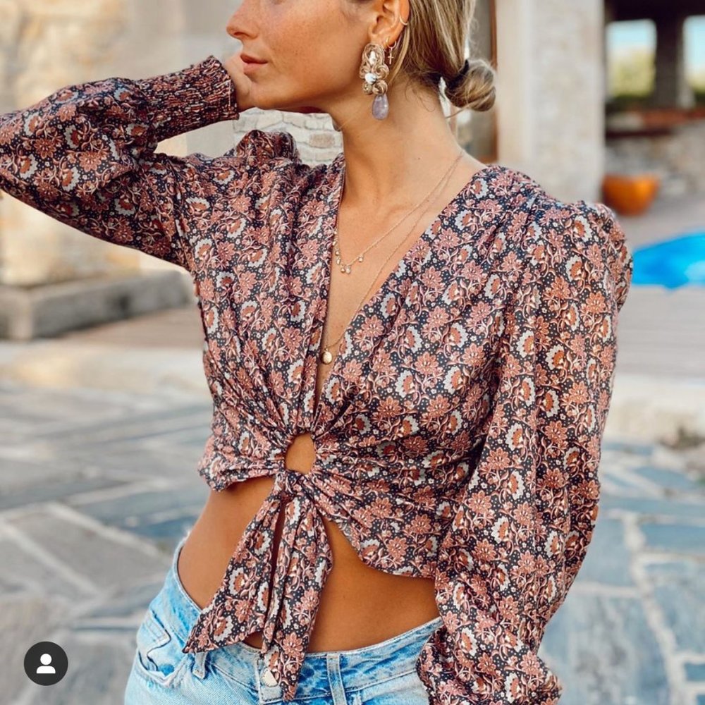 ZARA SS20 PRINTED BLOUSE WITH KNOT